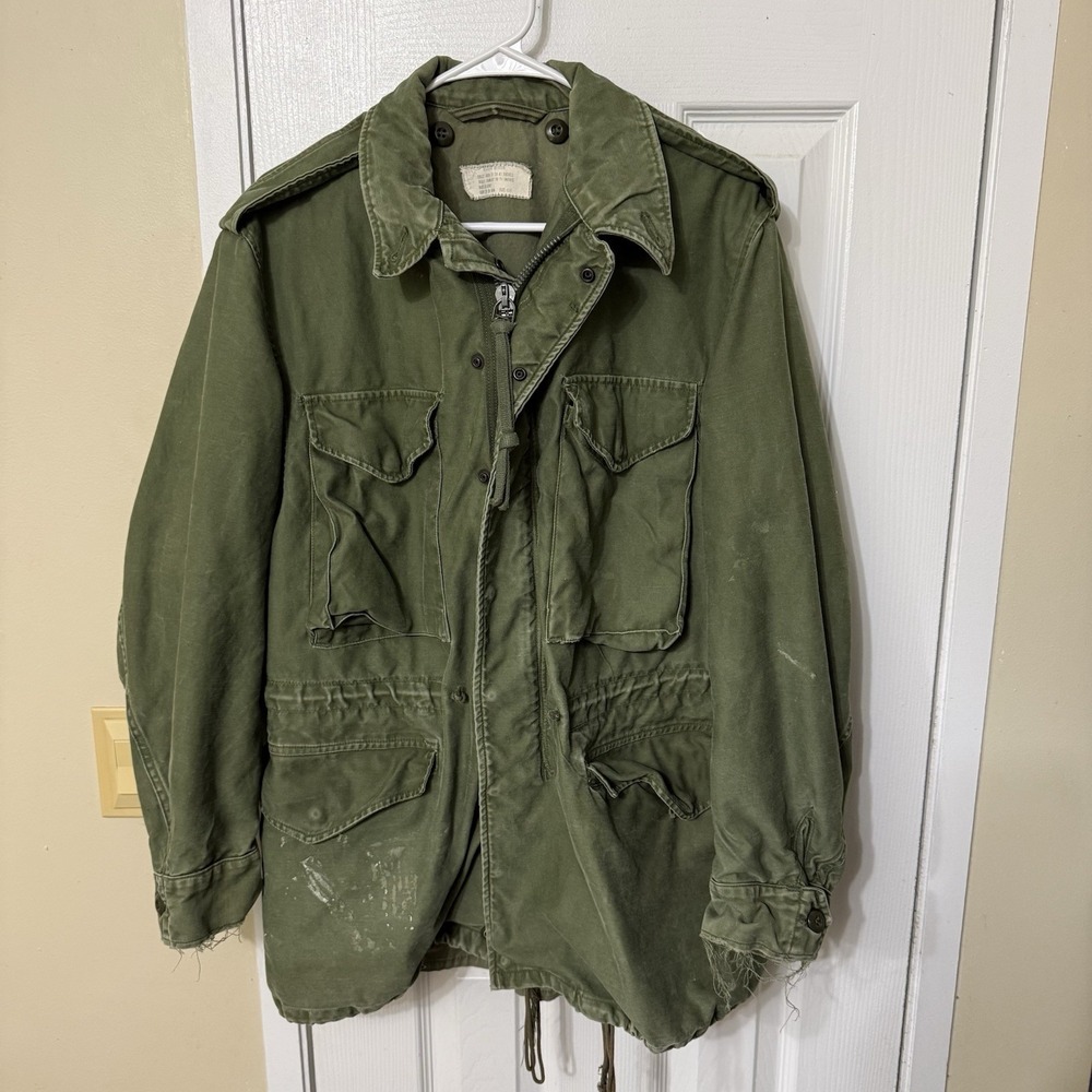 Vintage Military M-1951 Sateen Field Jacket OG 107 M51 Vietnam 60s Distressed
